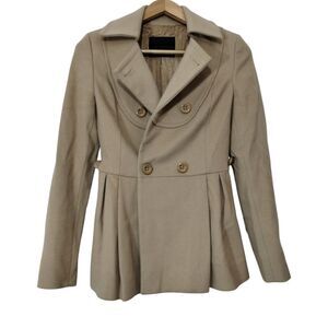 Richmond X Women's Virgin Wool Blend Pleated Pea Coat Size‎ 38 Beige Fully Lined